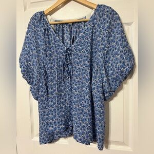 Blue Floral Peasant Blouse - Lightweight Women’s Top